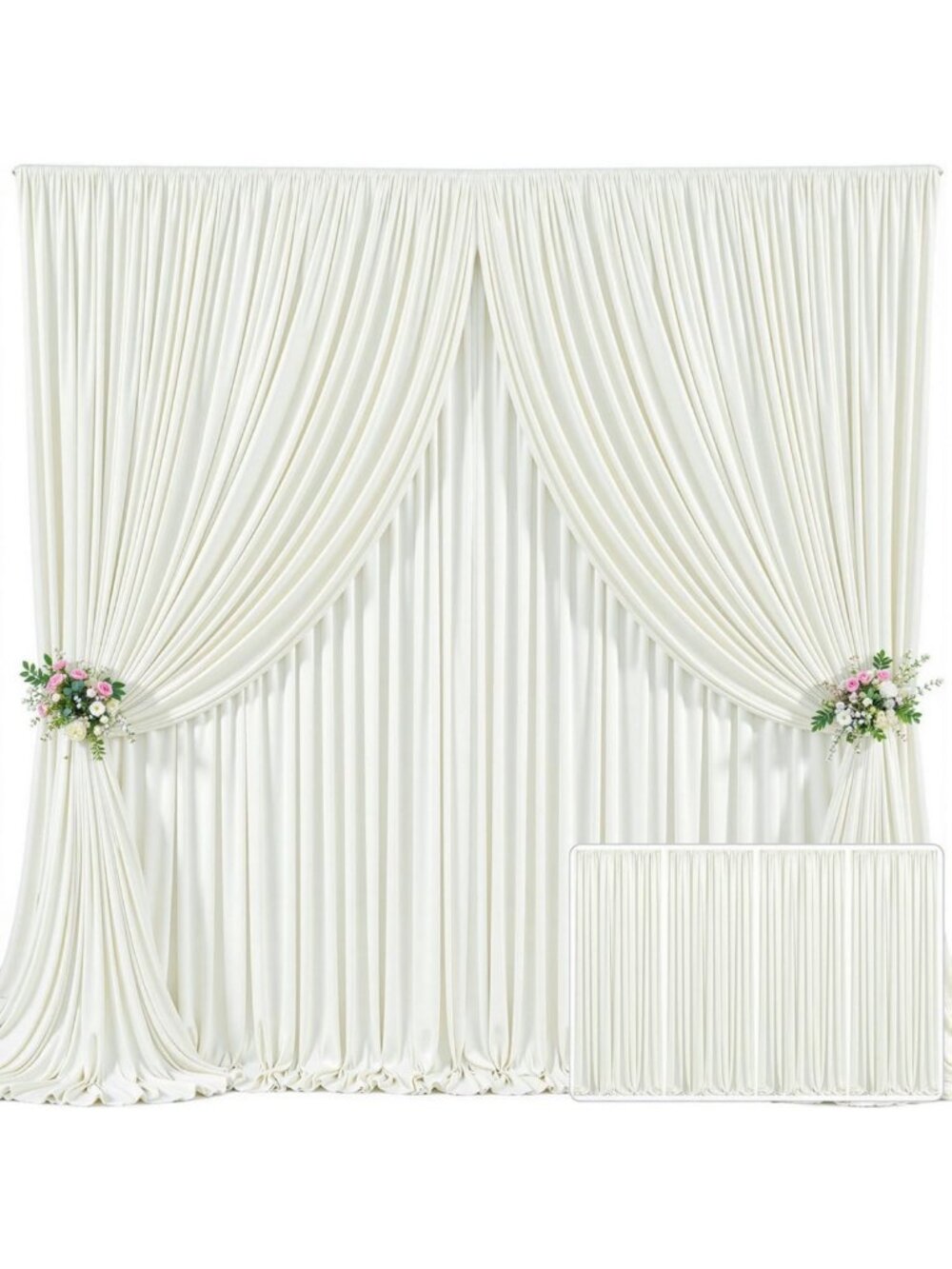Ivory Backdrop Curtain 20ft x 10ft - Wrinkle-Free Drapes for Weddings